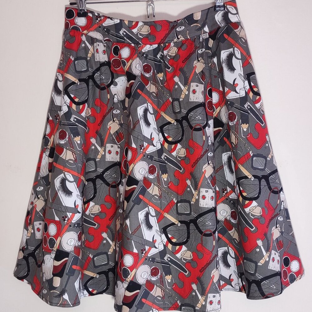 Retrolicious Retro Cosmetic Print A-Line Skirt Nostalgic Festival Skater Small - Picture 4 of 12